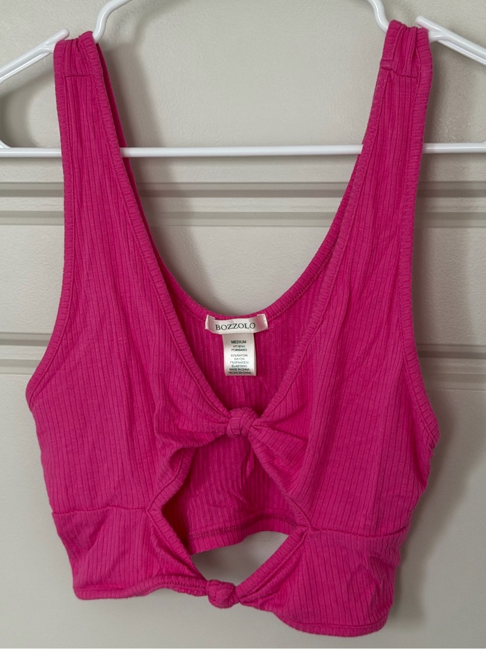 Bozzolo Fuchsia Ribbed Knotted Crop Tank